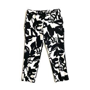Halogen Pants Stretch Cropped Cotton Blend Black White Floral Print SZ 6 New